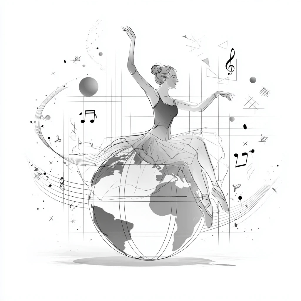 Dancer on globe illustration representing our global dance community in Brighton